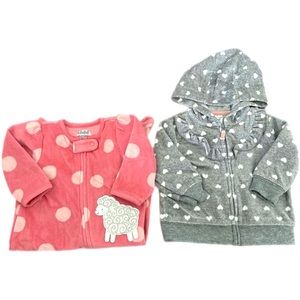 🌸 Baby Girl Fleece zip up jacket + fleece zip pajamas set warm for winter